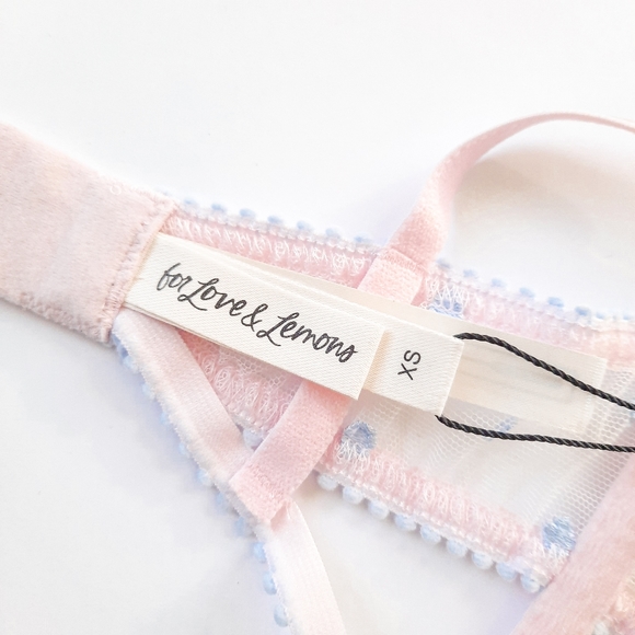 NWT For Love & Lemons Delicate Foil Rose Blue and Pink Bra XS - Picture 8 of 9